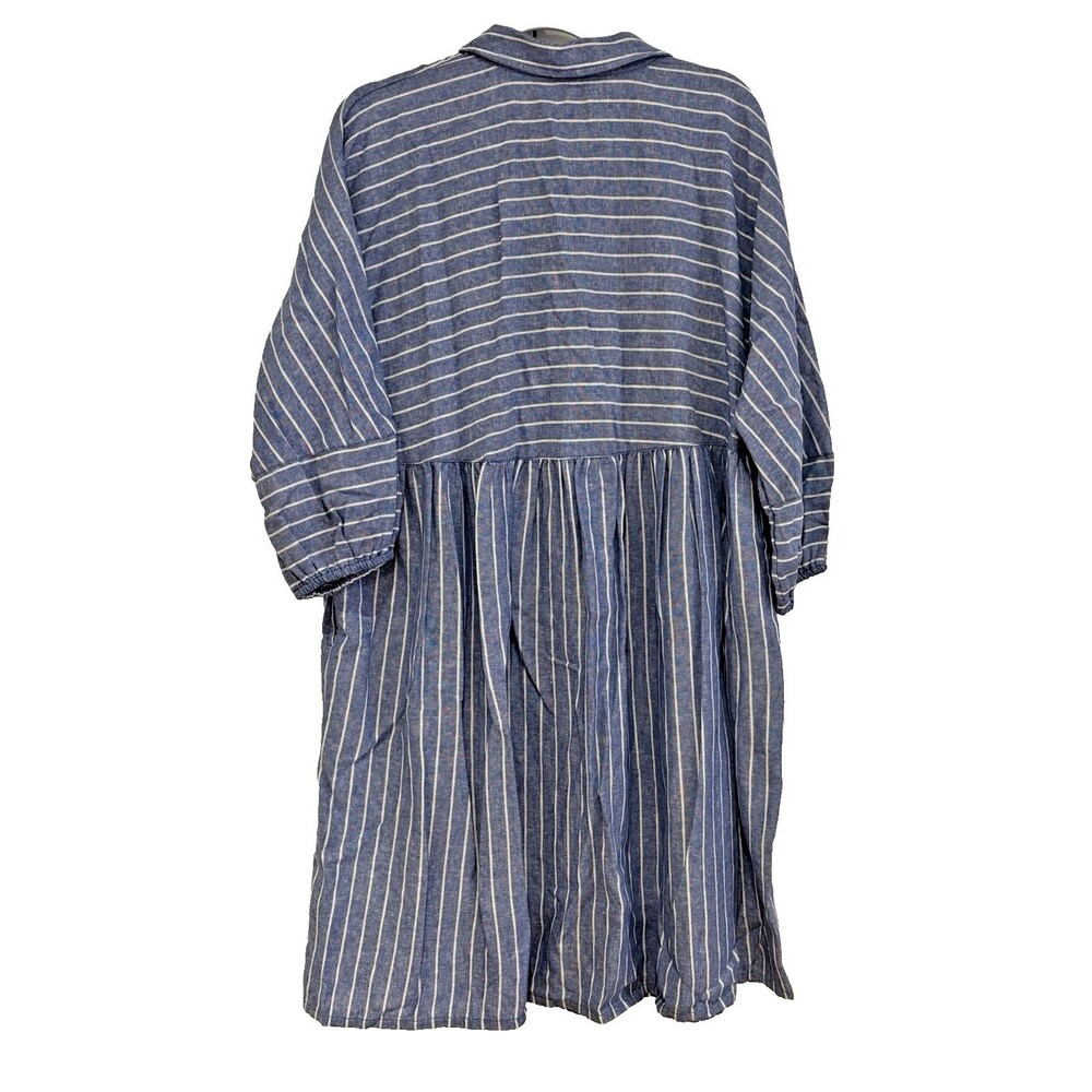Caslon Shirt Dress Women's Large 3/4 Sleeve Blue Stripe Pockets Linen Blend NEW - Picture 2 of 11